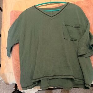 Forest Green V-Neck Top with Pocket